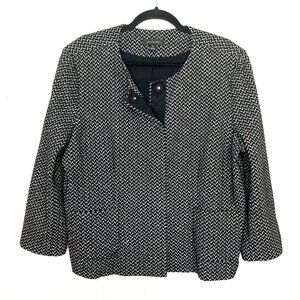 Ann Taylor Jacket Blazer Herringbone Black White Snap Button Front XXL